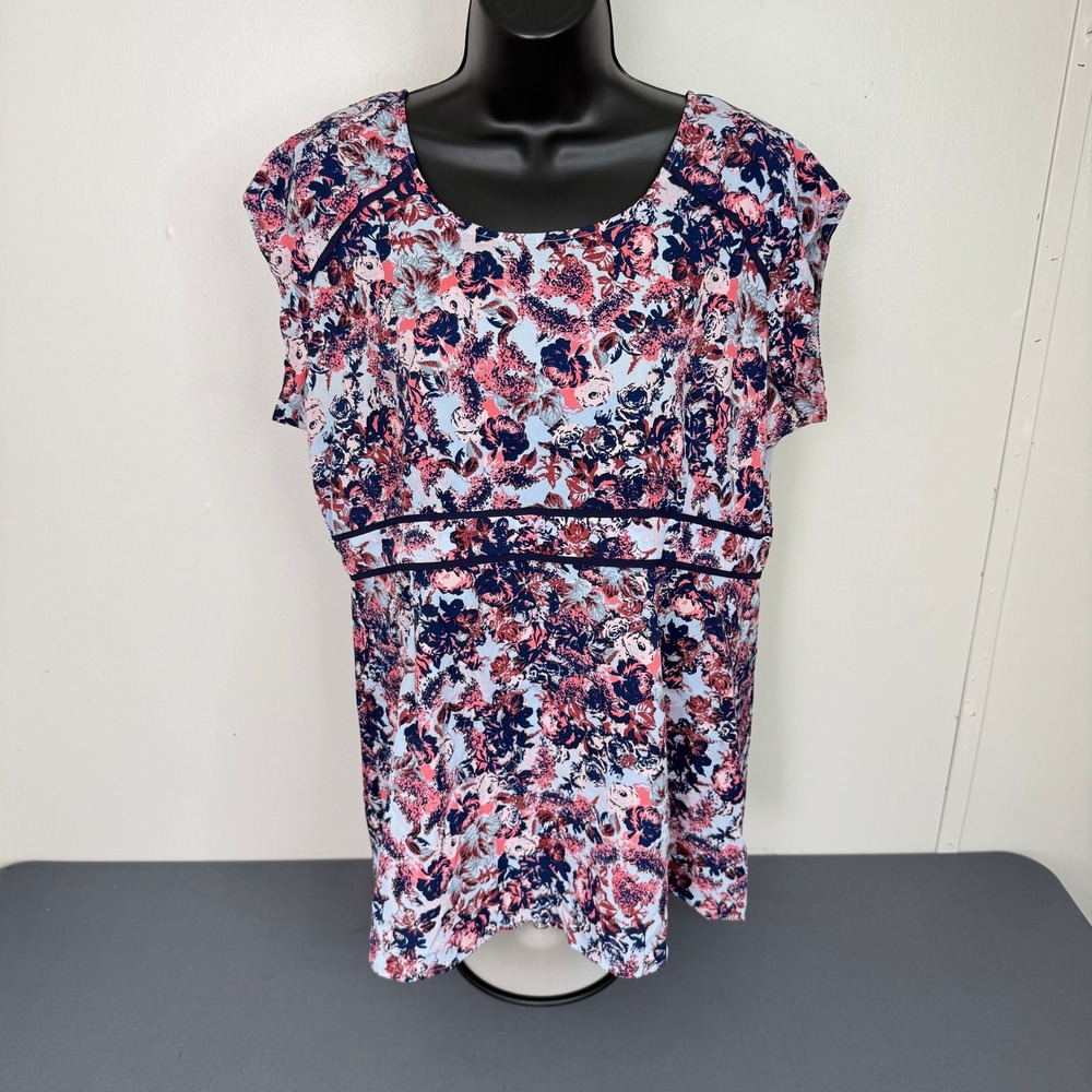 Motherhood Maternity Top Women Large Floral Empire Waist Navy Pink Cap Sleeve